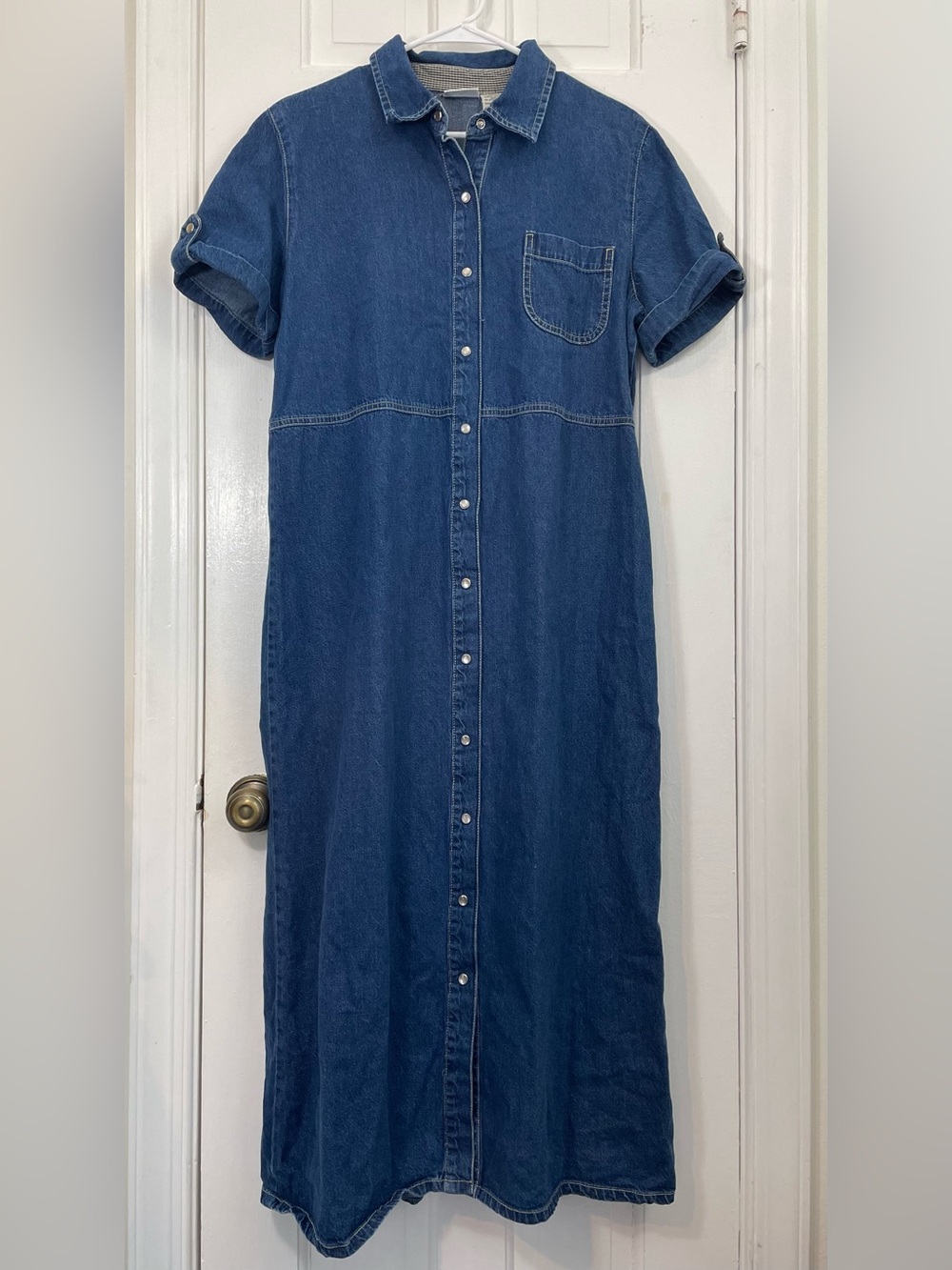 White Stag Blue Denim Button-Front Maxi Shirt Dress